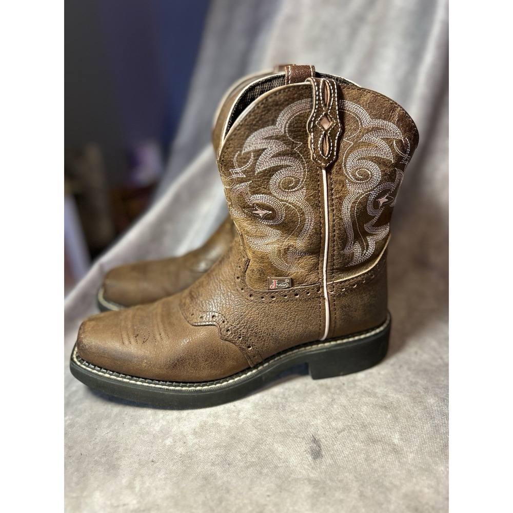 Justin Gypsy L9965 Women's 9B Brown Leather Pink Western Cowboy Boots - Picture 2 of 6